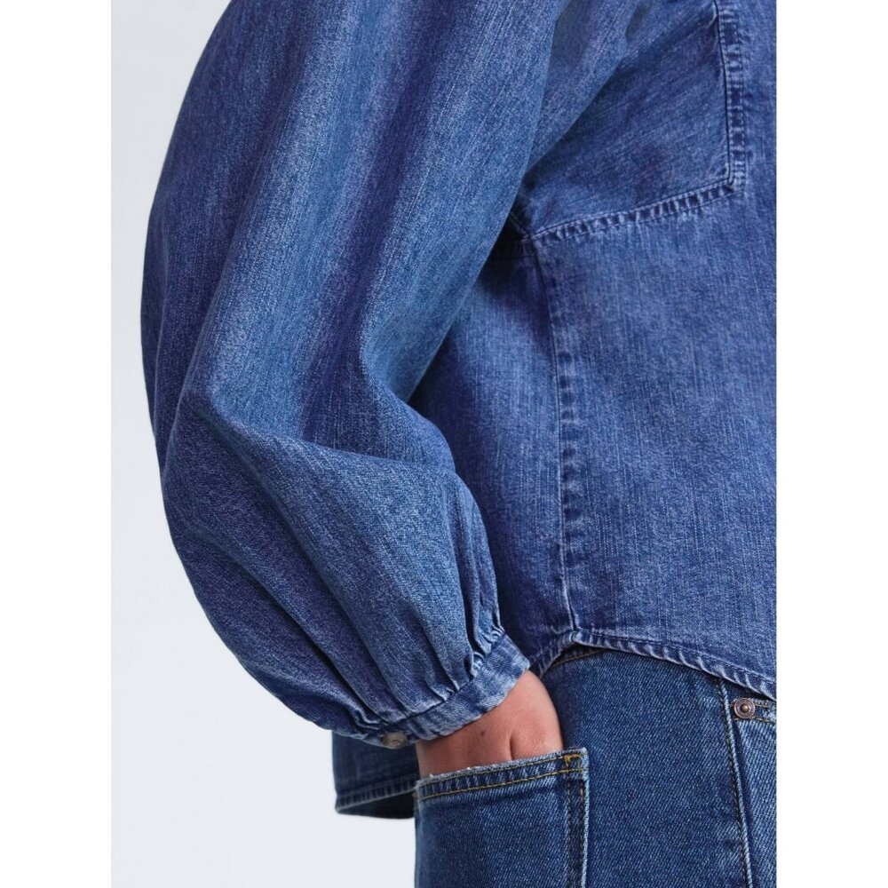 Scoop Women's Cotton Denim Shirt with Blouson Sleeves, Size S (4-6), Button - Picture 4 of 5
